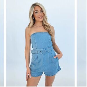 Strapless Denim Romper